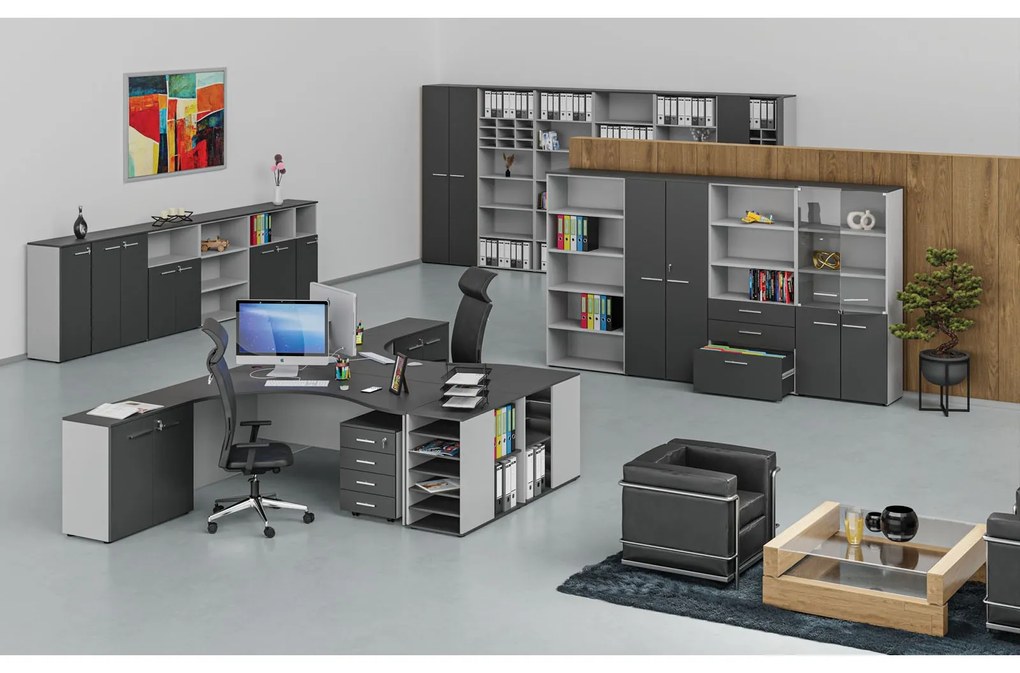 Kombinovaná kancelárska skriňa PRIMO GRAY, 1087 x 800 x 420 mm, sivá/grafit