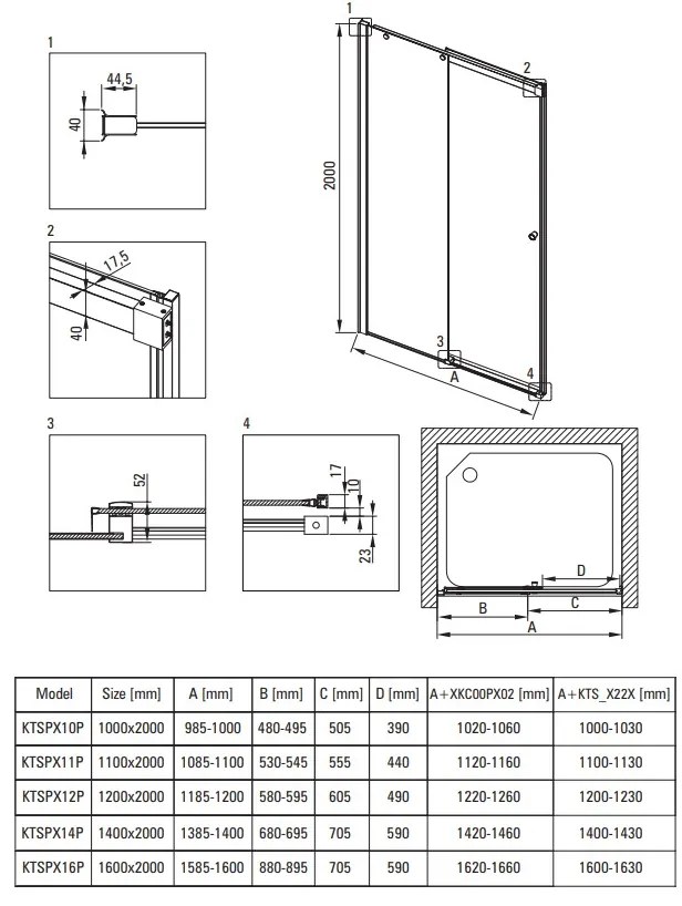 Deante Kerria Plus, posuvné sprchové dvere 160x200 cm, 6mm číre sklo, čierny profil, DEA-KTSPN16P