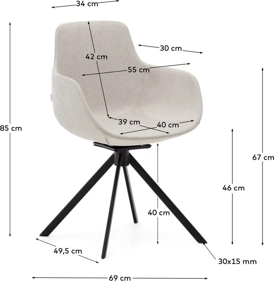 Béžové čalúnené jedálenské kreslá v súprave s podrúčkami 2 ks Tissiana – Kave Home