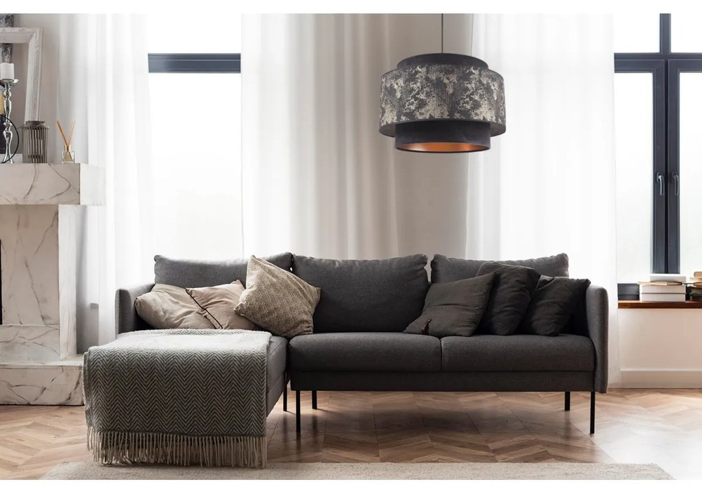 Závesné svietidlo Werona duo 2, 1x čierne/zlaté textilné tienidlo so vzorom, g