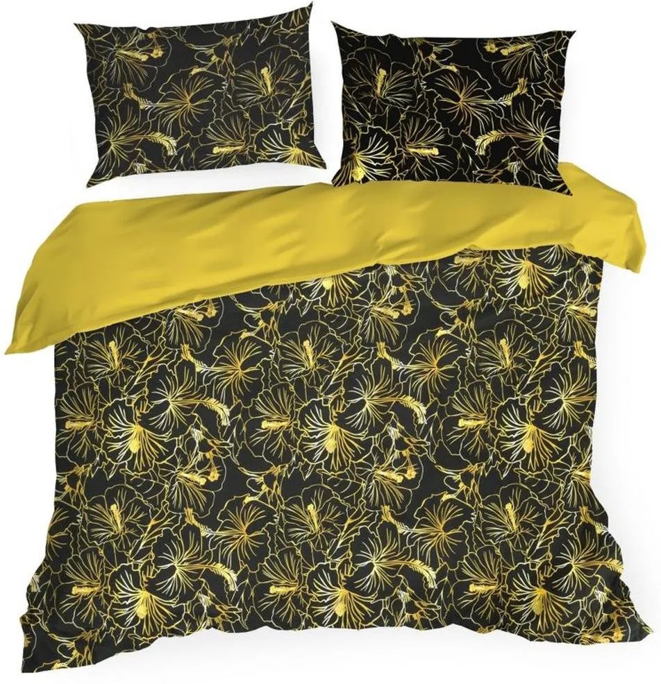 Bavlnené posteľné obliečky so žltým kvetinovým motívom