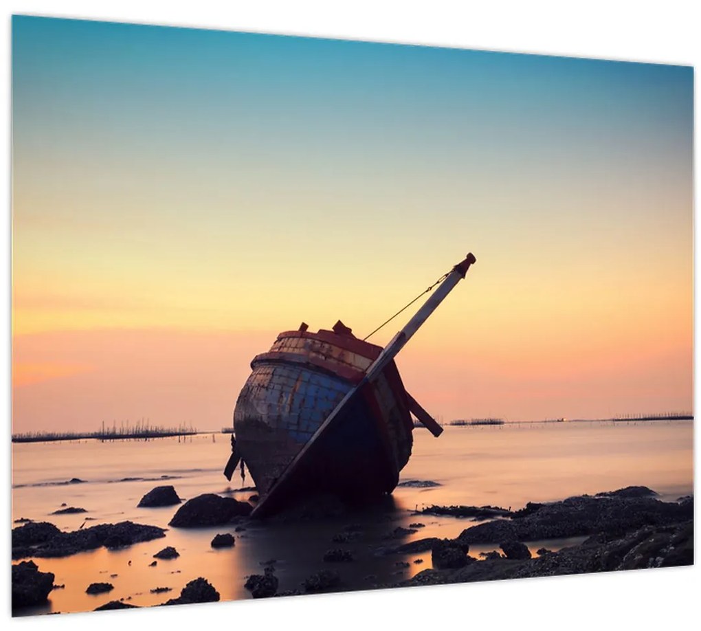 Sklenený obraz - Stroskotaná loď (70x50 cm)