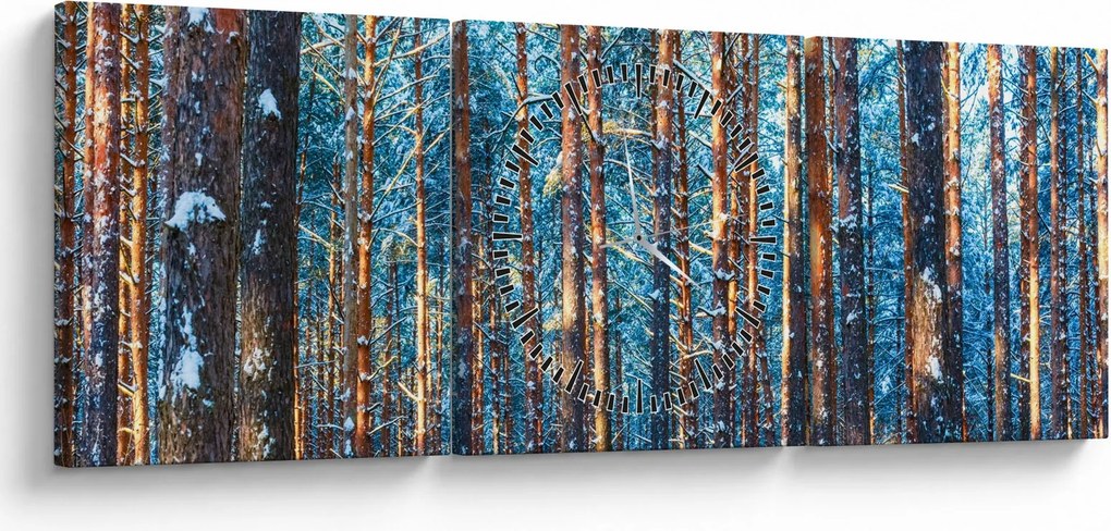 Obraz - Zimný les (s hodinami) (90x30 cm)