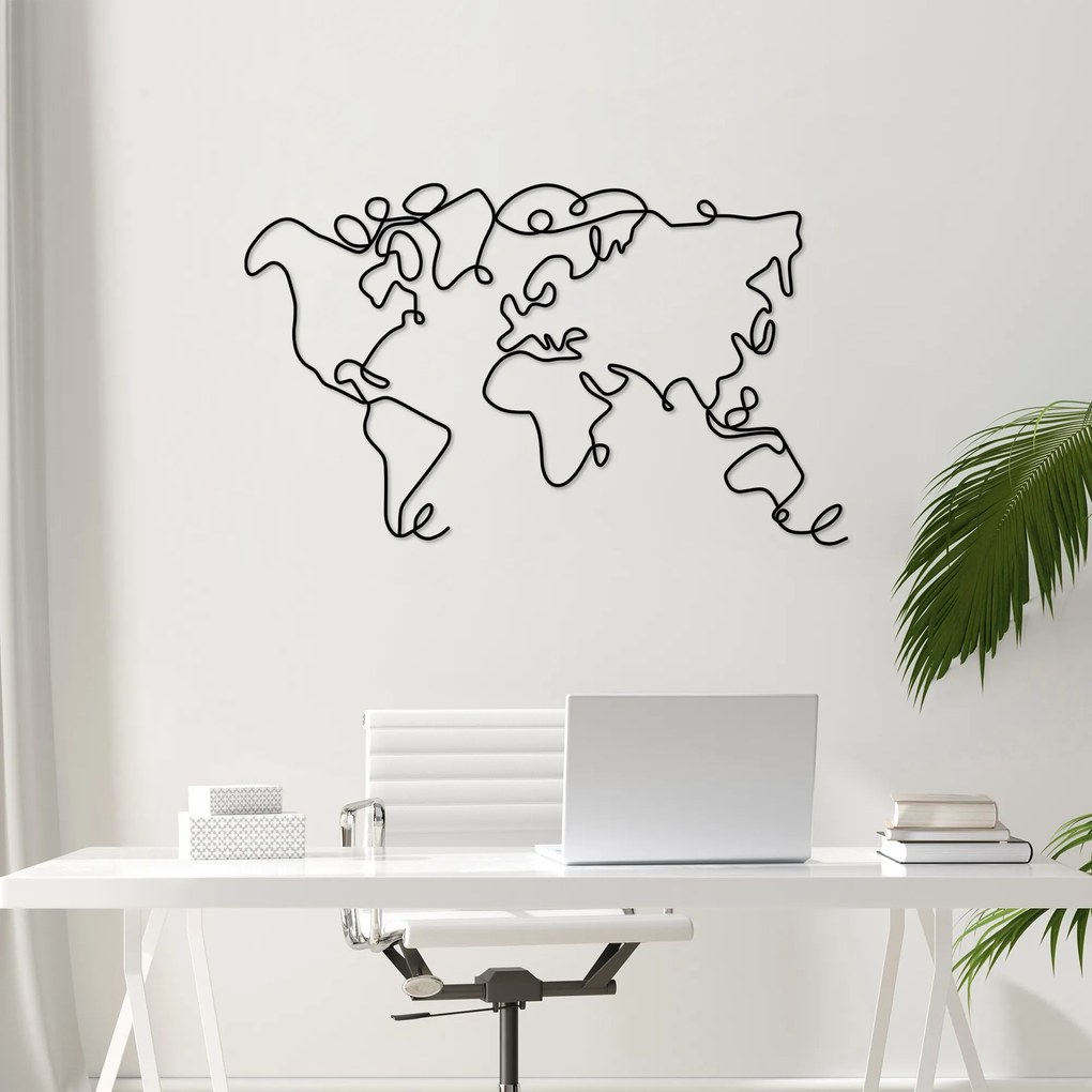 Nástěnná kovová dekorace World Map černá