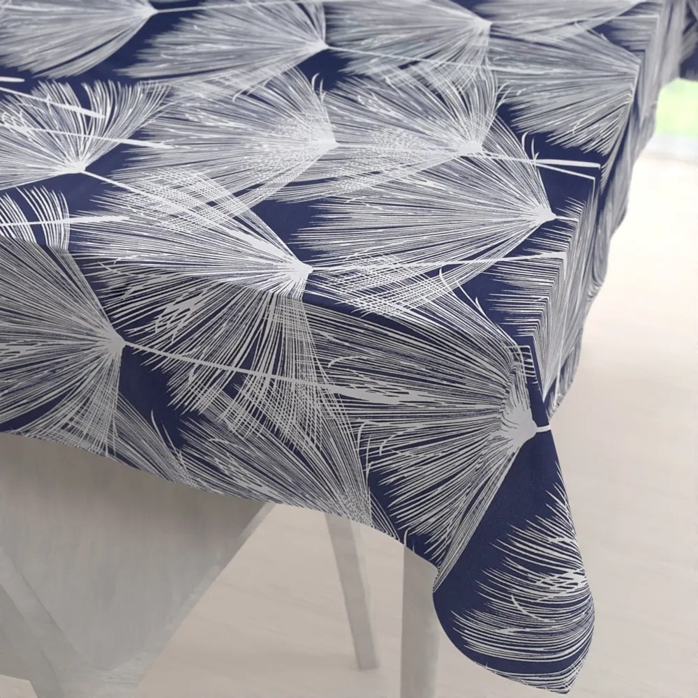 Biante Bavlnený obdĺžnikový obrus Sandra SA-414 Biele abstraktné páperie na modrom 60x100 cm