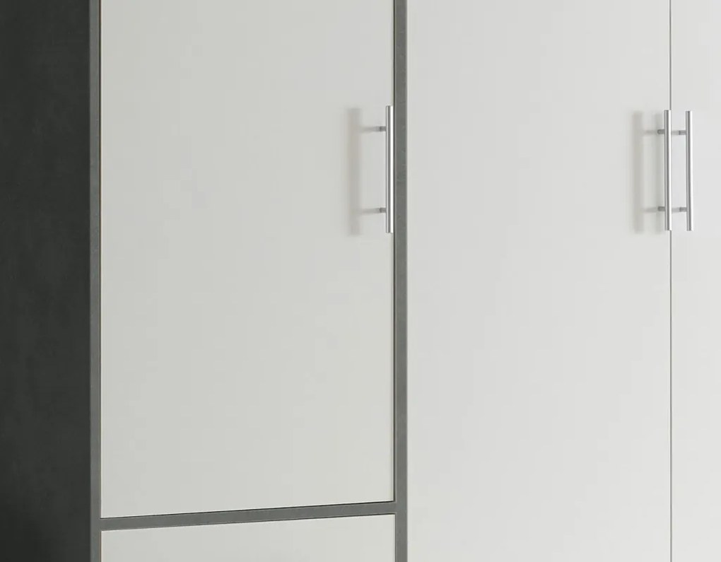 Šatníková skriňa Valencia,155 cm, optika šedého kovu/biela