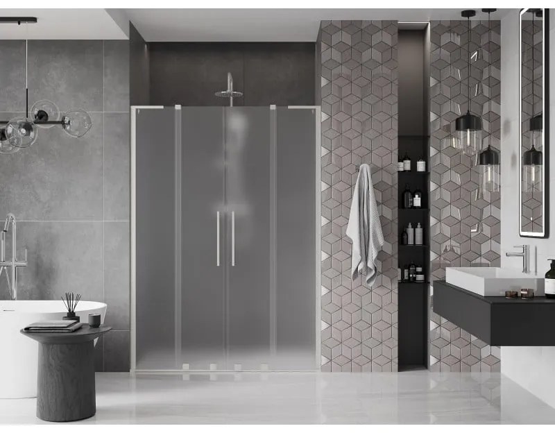 Mexen Velar L Duo, posuvné sprchové dvere do otvoru 150 cm, 8mm sklo námraza, brúsená oceľ, 871-150-003-32-97