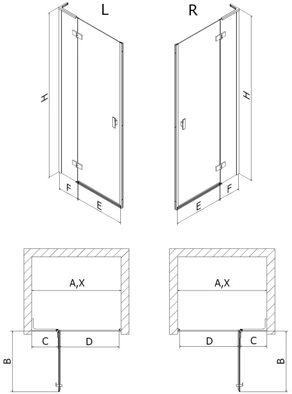 Mexen Mist-H L, 1-krídlové sprchové dvere pravé 105 cm, číre sklo, čierny profil, 8A5L-105-000-70-00-P