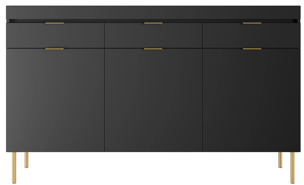 Komoda Sentia 157 cm s 3 zásuvkami - čierna / zlatá