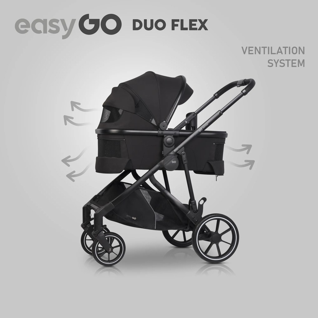 Súrodenecký kočík EasyGo Duoflex Ebony Black, 2 športové časti , 1 hlboká vanička