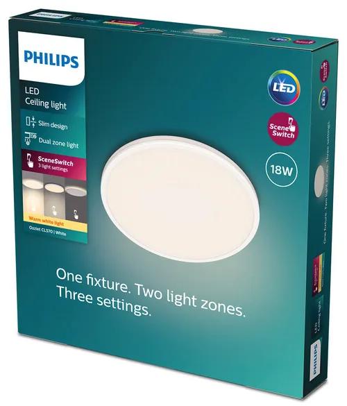 Philips 8719514431904 Stropné svietidlo OZZIET LED 18W, 2700K, 1800lm, IP20, biela SceneSwitch