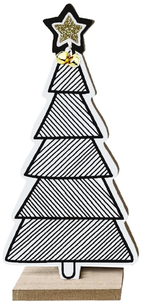 Drevená dekorácia vianočný stromček čierno-biela