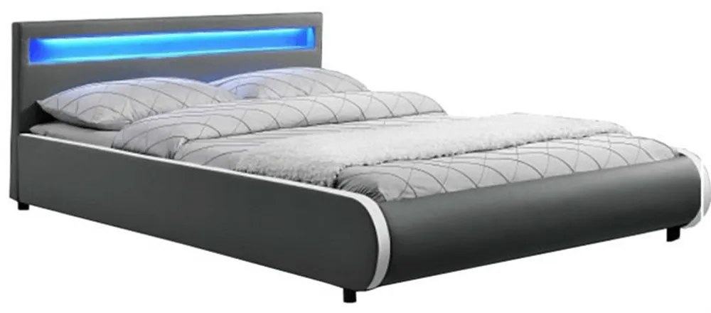 Manželská posteľ s RGB LED osvetlením, sivá, 160x200, DULCEA