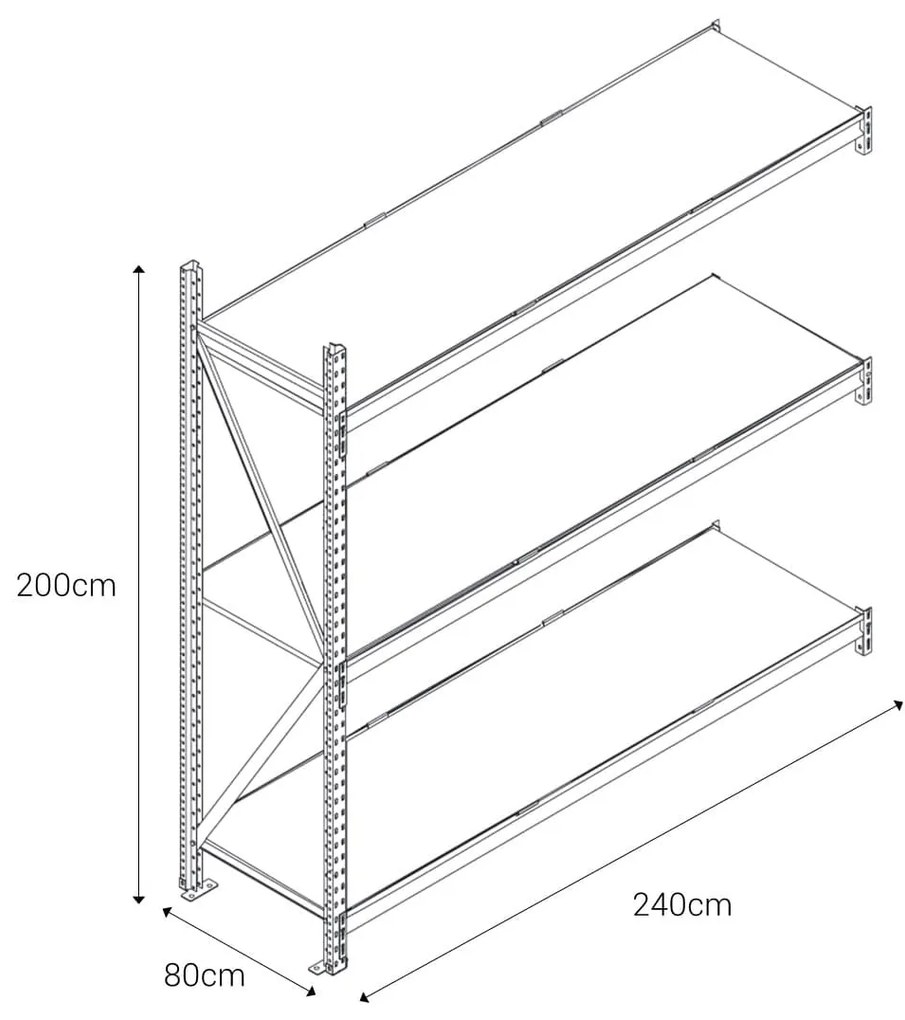 Kovový regál LONGSPAN, prídavný modul 200x240x80cm, 3x DTD polica, 500kg na policu