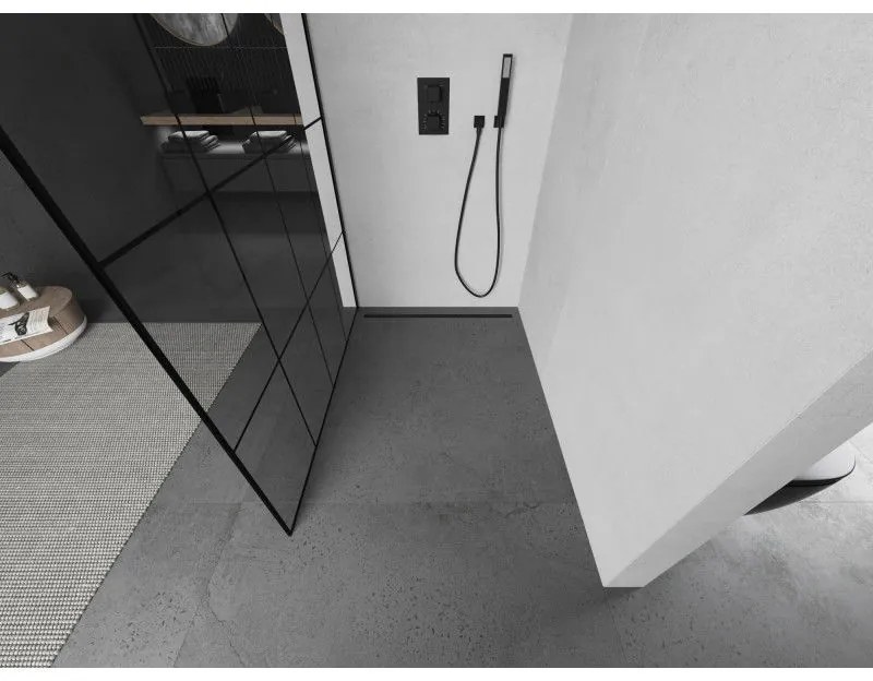 Mexen Kioto sprchová zástena 130x200 cm 8 mm, čierny profil, sklo čierny vzor 1, 800-130-101-60-77