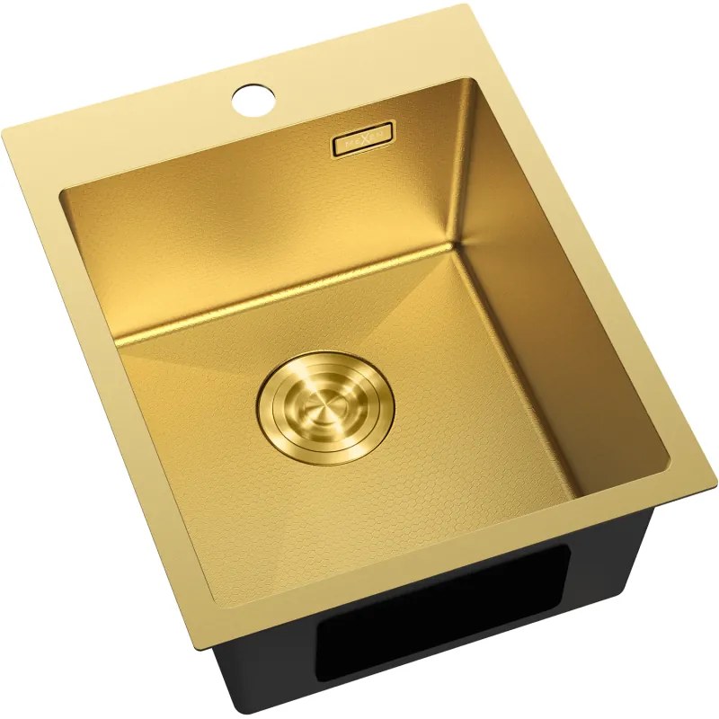 Mexen Solix, 1-komorový nerezový drez 400 x 500 mm, brúsená zlatá, vzor voština, 6406401000-55HC