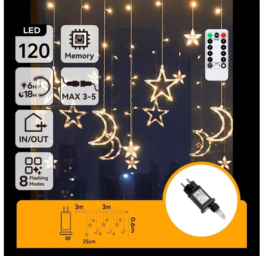 Aigostar - LED vonkajší vianočný reťazec 120xLED/6W/230V/8 funkcií 3x0,6m IP44 teplá bielaDO