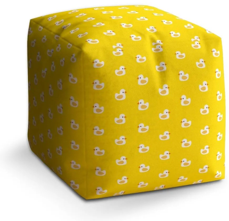 Taburet Cube biele kačičky, žltá