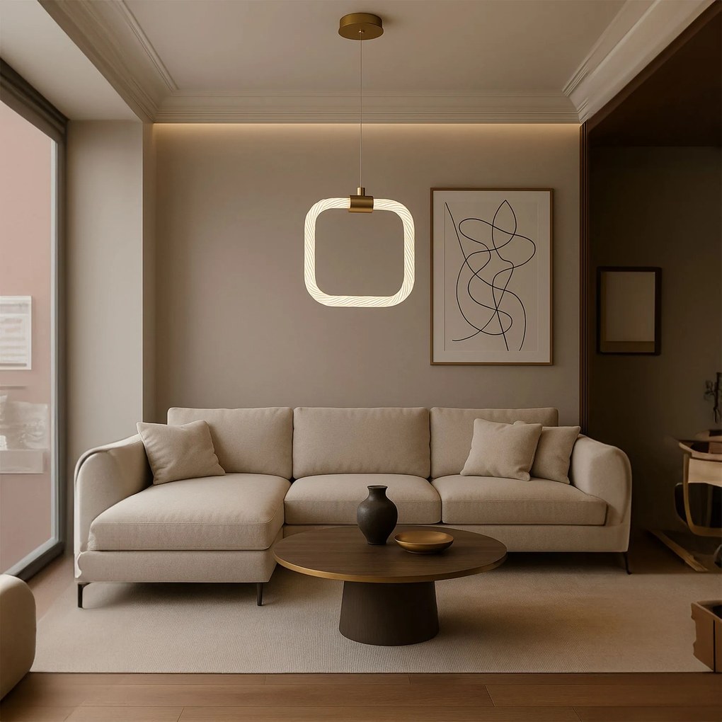 Toolight Toolight, závesné LED svietidlo 20x20cm, 9W, 3000K, LHJ056-CP1, číra-zlatá matná, OSW-60029