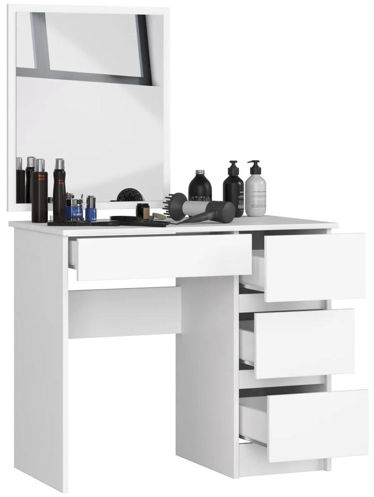 Kozmetický stolík so zrkadlom T-6 90x50 cm biely pravý