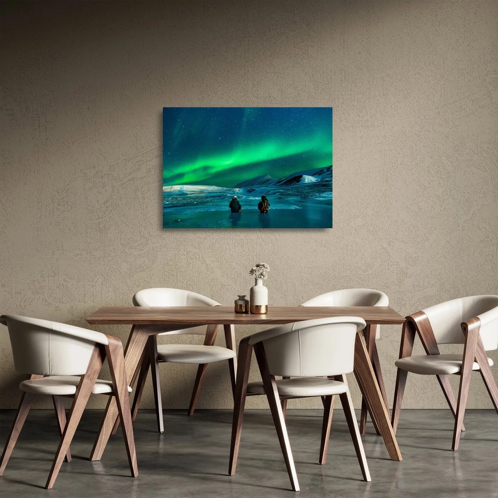 Sklenený obraz ľudí a polárna žiara (70x50 cm)