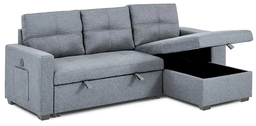 Univerzálna rohová rozkladacia sedacia súprava Catini PORTIVA s úložným priestorom a USB sivá