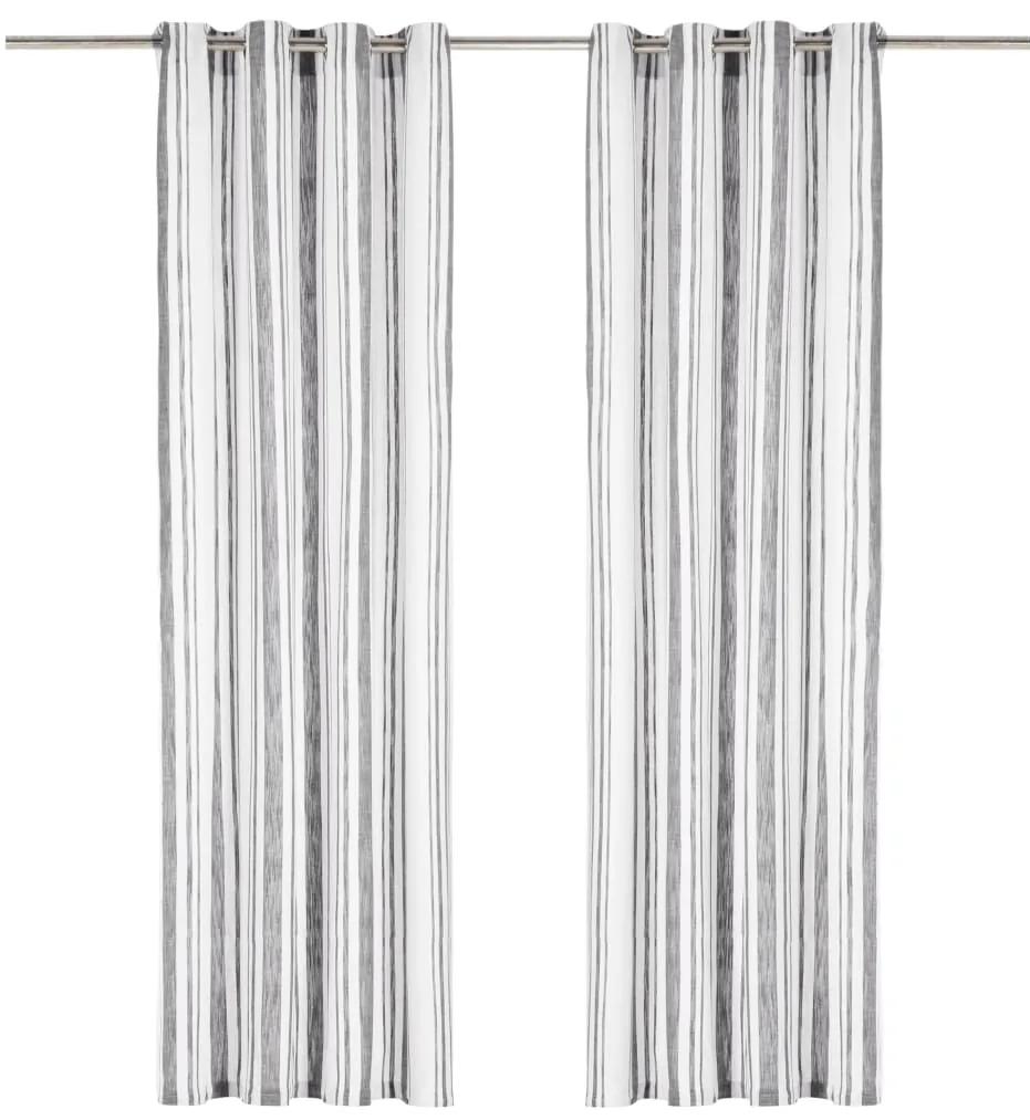 vidaXL Závesy s kovovými očkami 2 ks, bavlna 140x175, sivé prúžky