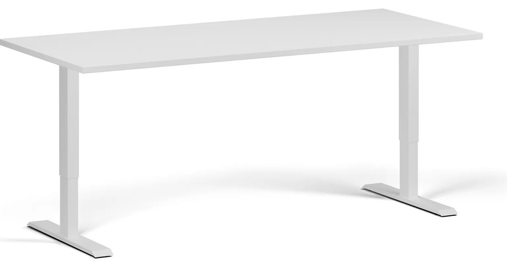 Výškovo nastaviteľný stôl, 180x80 cm, 2 motory, biela podnož, biela