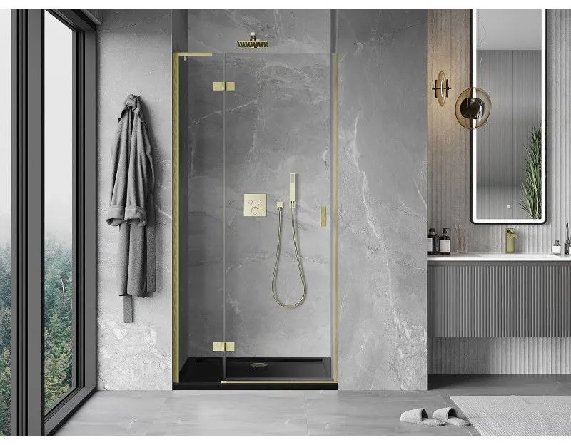 Mexen Mist-H L, 1-krídlové sprchové dvere ľavé 85 cm, číre sklo, zlatý matný profil, 8A5L-085-000-55-00-L