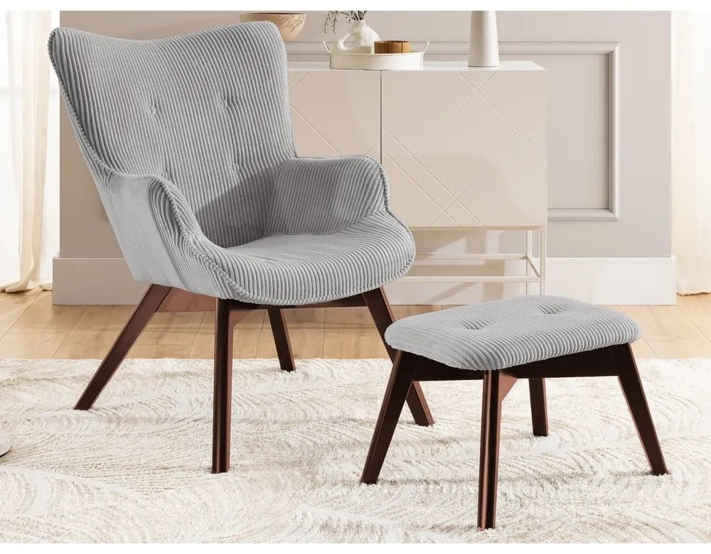 Sivé menčestrové kreslo s podnožkou Niko – Ropez