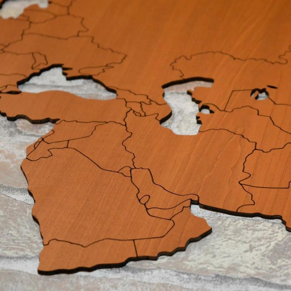 DUBLEZ | Drevená 3D mapa sveta s vyznačenými hranicami štátov