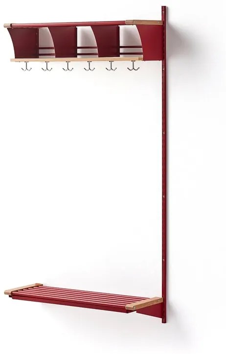 Vešiaková stena JEPPE s 3 priehradkami, prídavná sekcia, 1790x900x310 mm, červená/dub