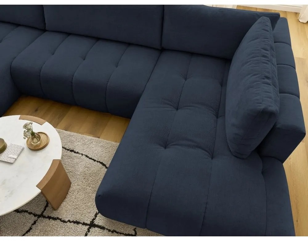 Tmavomodrá rozkladacia/s úložným priestorom rohová pohovka (pravý roh/do tvaru "U") Fuji – Bobochic Paris