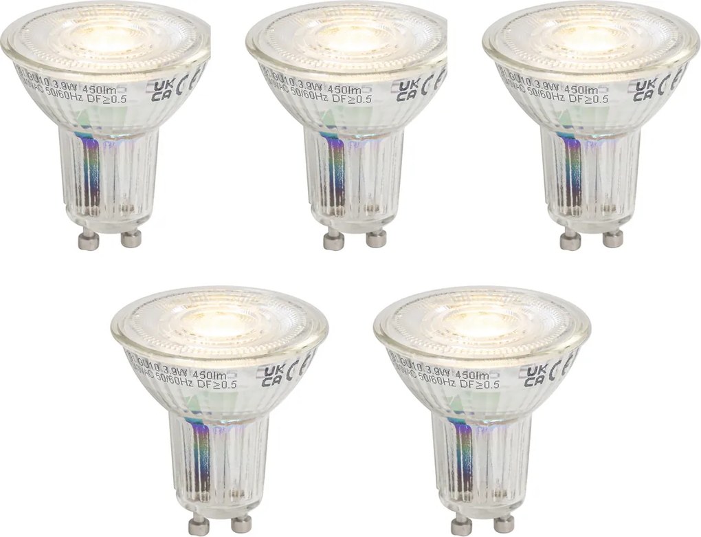 Sada 5 stmievateľných LED žiaroviek GU10 3,9W 450 lm 3000K s dlhou životnosťou