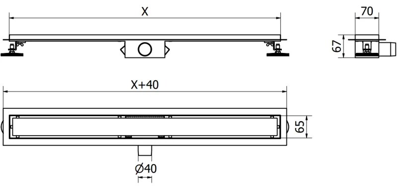 Mexen Flat M33 nerezový sprchový žľab 50 cm, čierna, 1733050-15