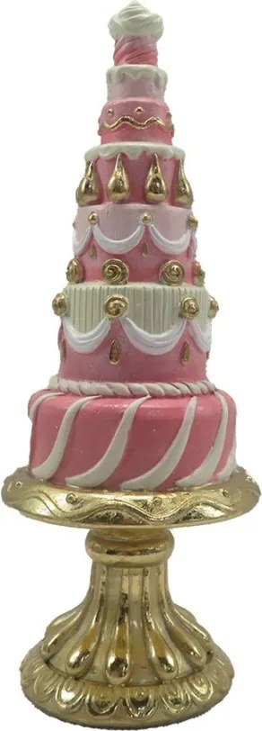 Dekorácia ružová vysoká torta na zlatom podnose - Ø 8*21cm