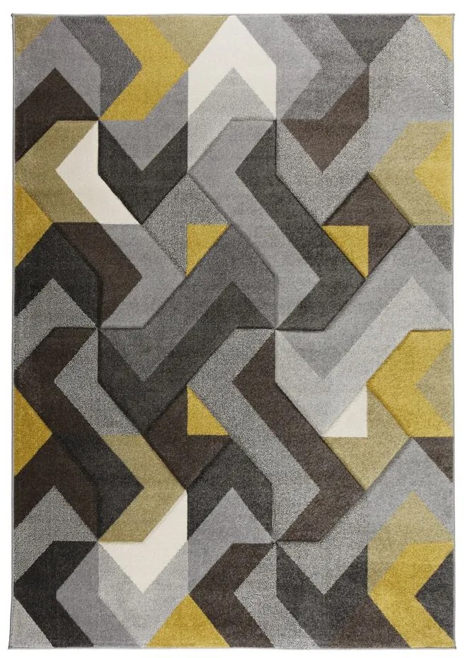 Flair Rugs koberce Kusový koberec Hand Carved Aurora Grey / Ochre - 120x170 cm