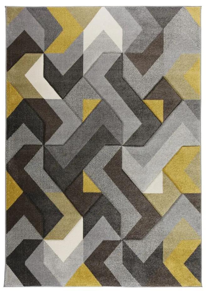 Flair Rugs koberce Kusový koberec Hand Carved Aurora Grey / Ochre - 160x230 cm