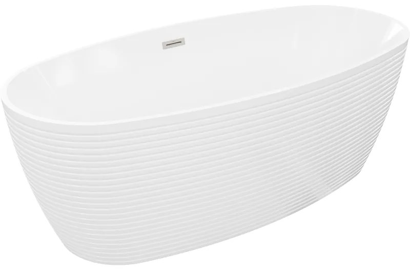 Mexen Lira, voľne stojaca vaňa, vzor, 170 × 80 cm, biela lesklá, oceľový prepad, 52831708000-97