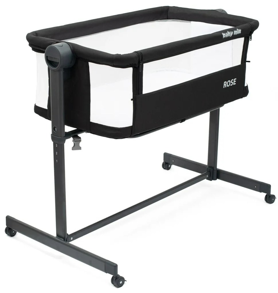 Baby Mix Prístavná postieľka Rose čierna, 84 x 80 x 52 cm