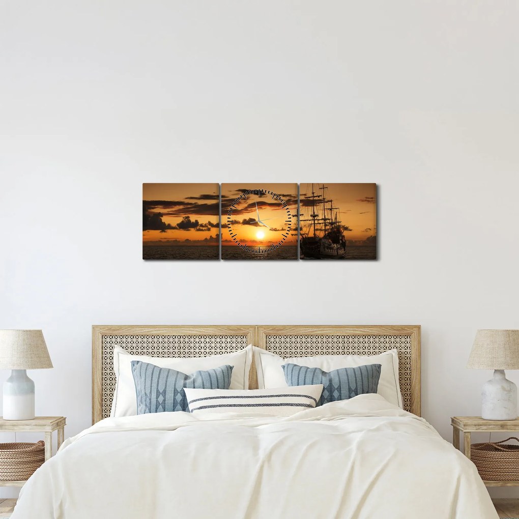 Obraz - Pirátska loď (s hodinami) (90x30 cm)