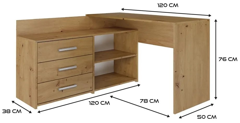Rohový písací stôl + komoda DANY ľavý dub artisan