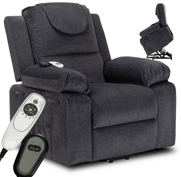 Masážne kreslo s funkciou vstávania MARCOS tmavosivé