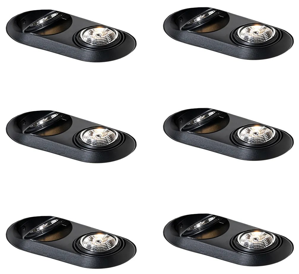 Sada 6 zaoblených zapustených bodových svetiel čierna GU10 70 mm 2-svetlá - Hubs