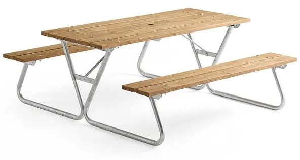 Extra dlhý záhradný stôl s lavicou PICNIC PINE, 1800 mm, hnedá