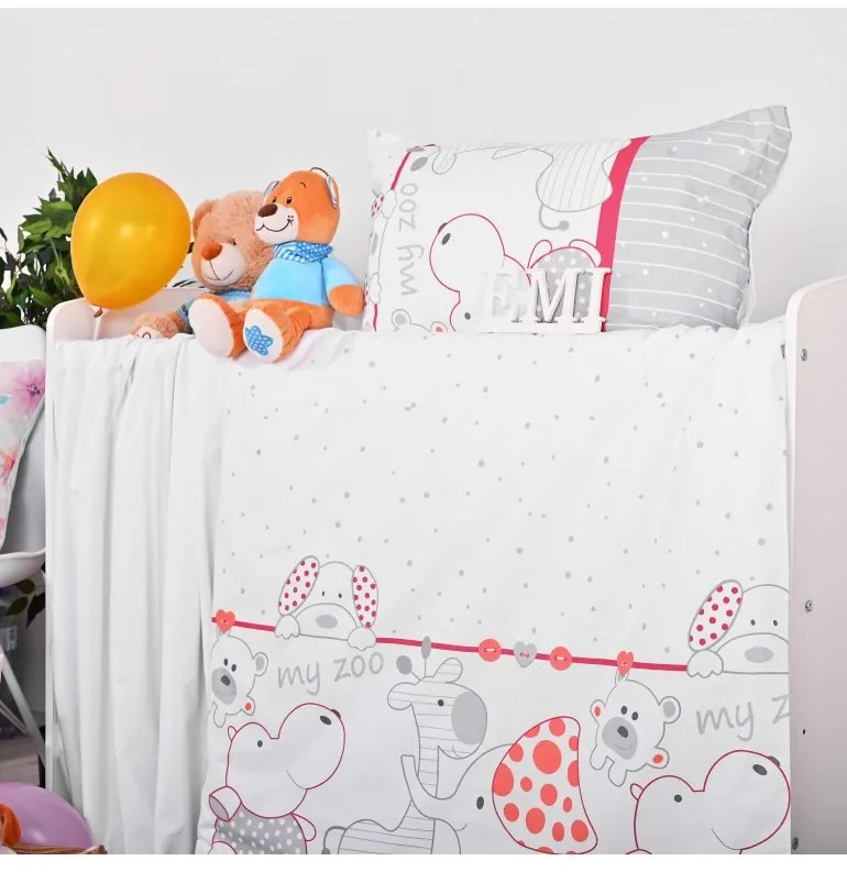 Obliečky detské Zoo červeno-sivé EMI, Detský set 90x130 + 45x65