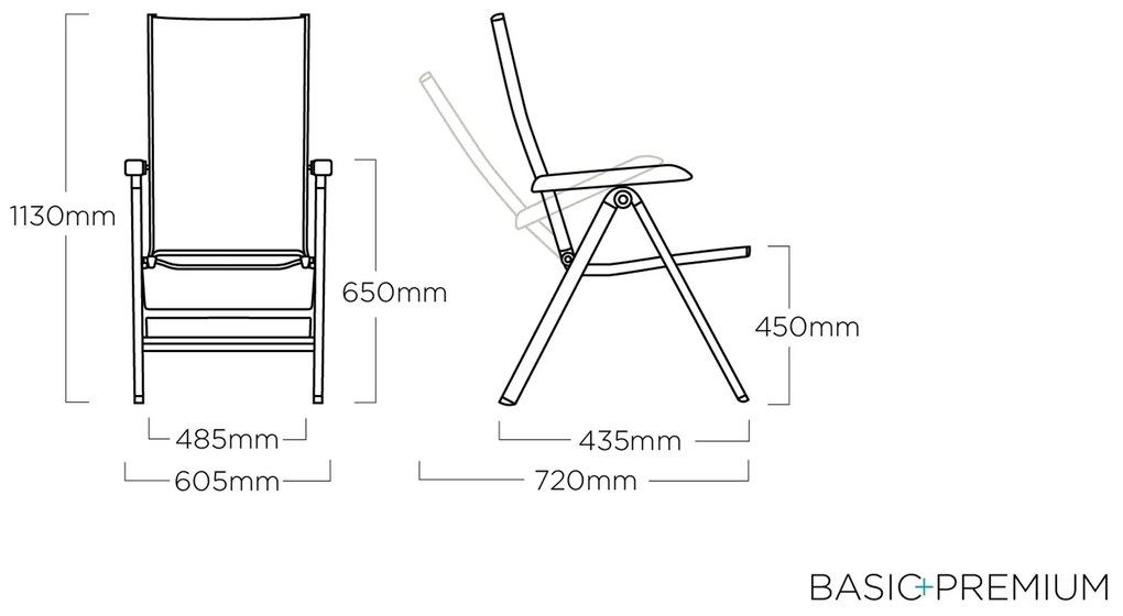 Basic+ Premium polohovateľné záhradné kreslo strieborné