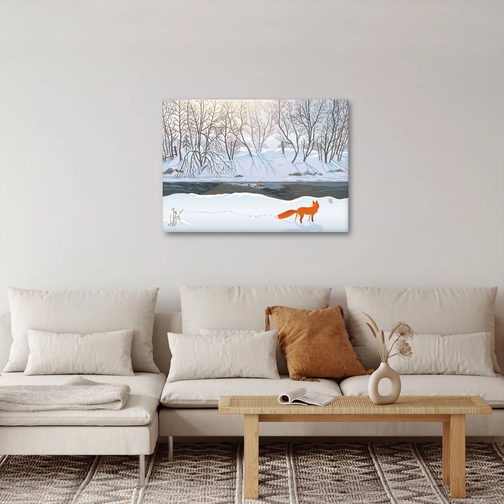 Obraz - Líška v zimnej krajine (70x50 cm)