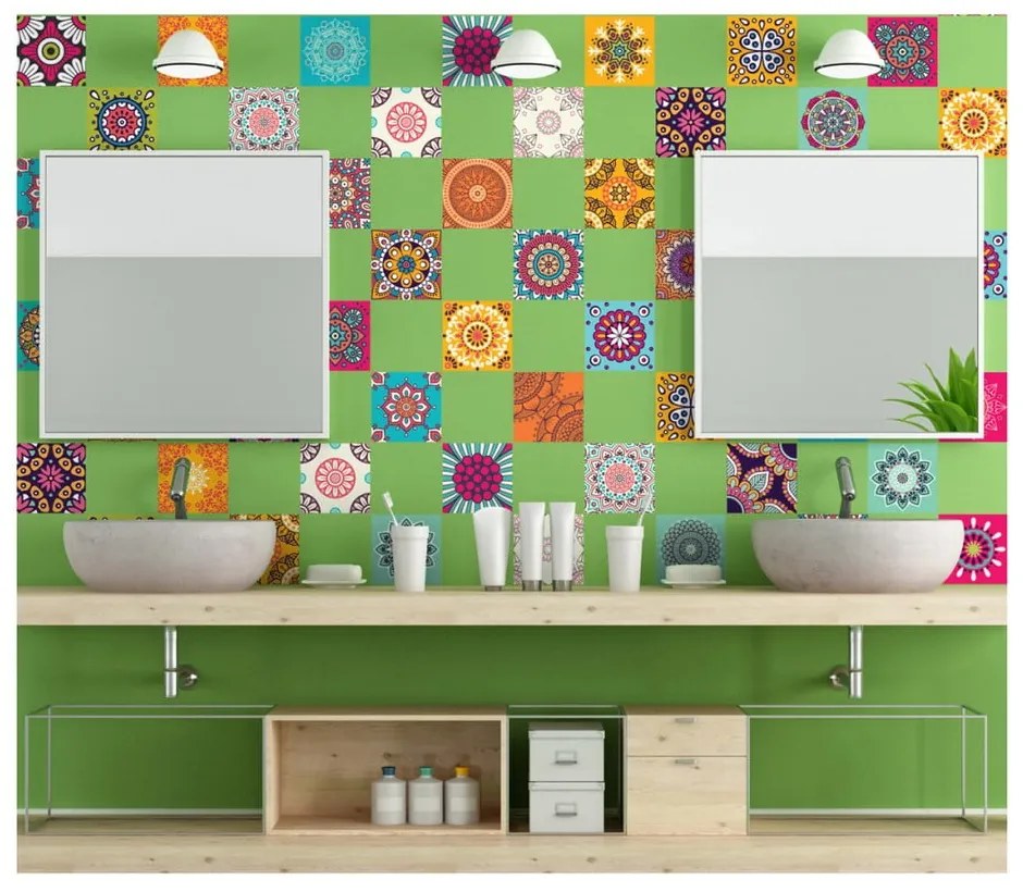 Sada 60 dekoratívnych samolepiek na stenu Ambiance Flow, 15 × 15 cm