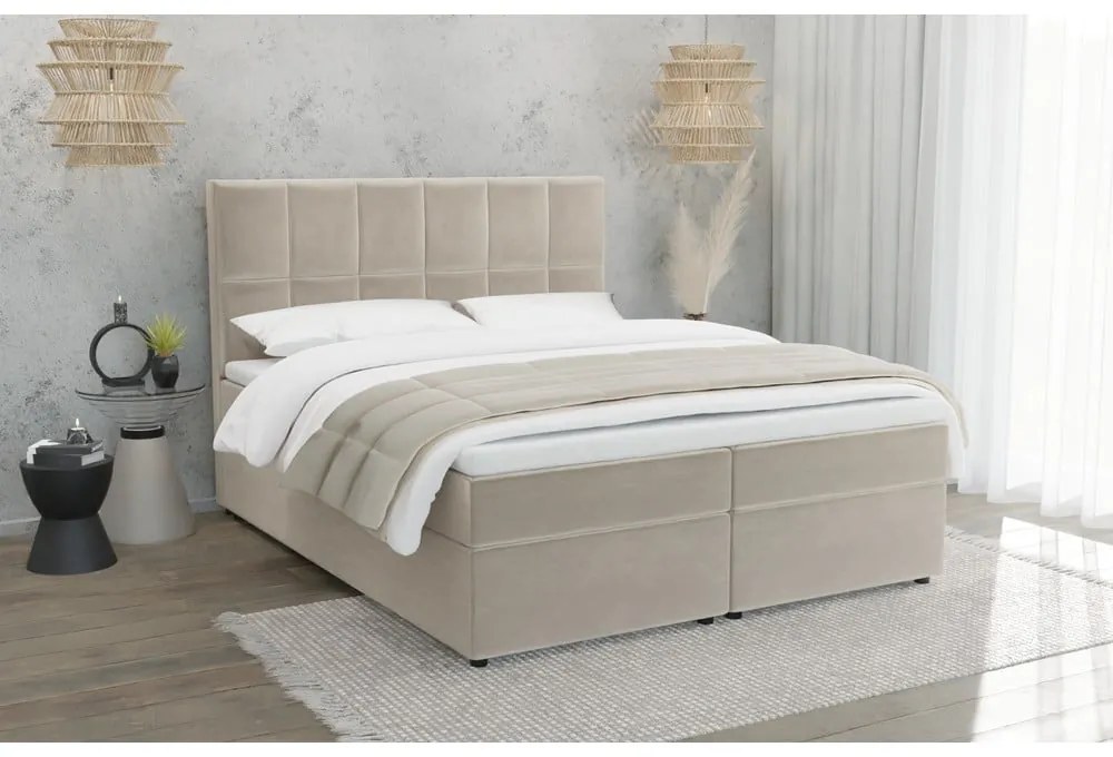 Béžová boxspring posteľ s úložným priestorom 160x200 cm Flip – Ropez